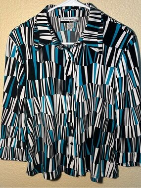Stephen and Casey Women’s PL Geometric Print Button Front Blouse Top Career
